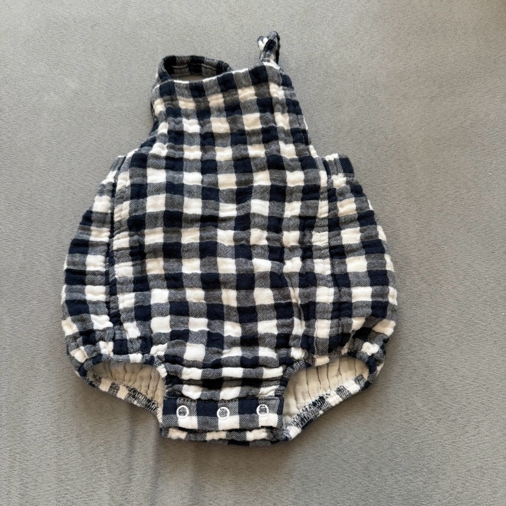 Angel Dear navy blue and white check sunsuit